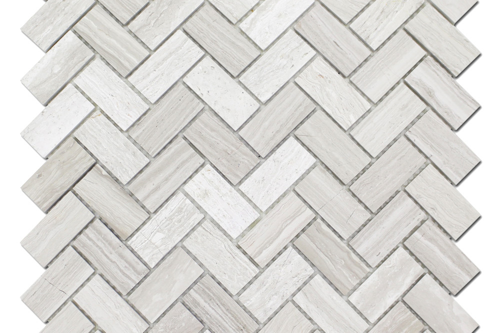 1×2 Wooden White Herringbone Honed